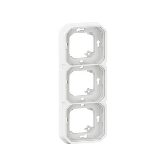 Support plaque étanche pour montage encastré 3 postes horizontaux ou verticaux Plexo - blanc