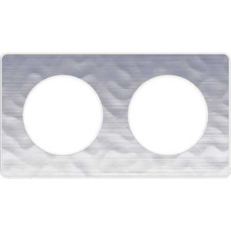 Odace Touch plaque aluminium martelé liseré blanc 2 postes horizontaux vert 71mm