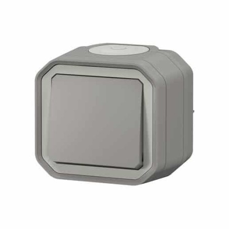 Poussoir NO étanche Plexo 10A IP55 IK08 livré complet pour fixation saillie - gris