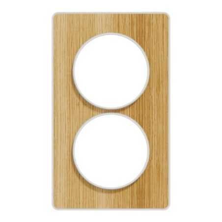 Odace Touch plaque 2 postes verticaux 57mm bois naturel avec liseré blanc