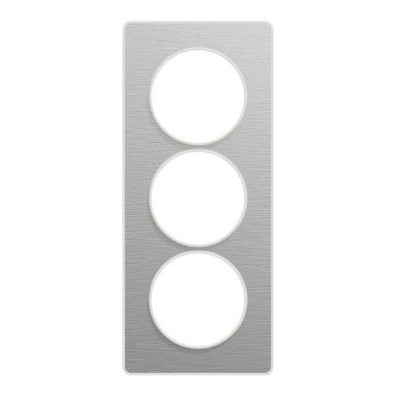 Odace Touch plaque 3 postes verticaux 57mm aluminium brossé avec liseré blanc