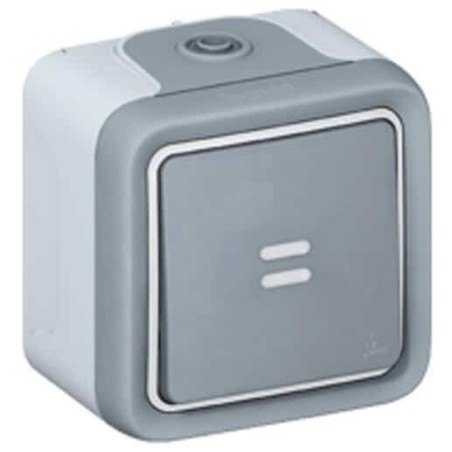 Poussoir étanche NO lumineux 10A Plexo complet IP55 saillie - gris