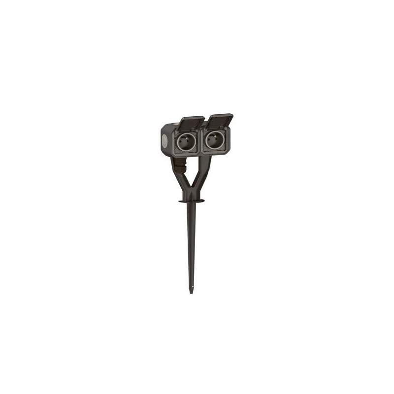 Piquet jardin 2 prises 2P+T Anthracite Plexo