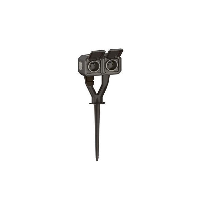 Piquet jardin 2 prises 2P+T Anthracite Plexo