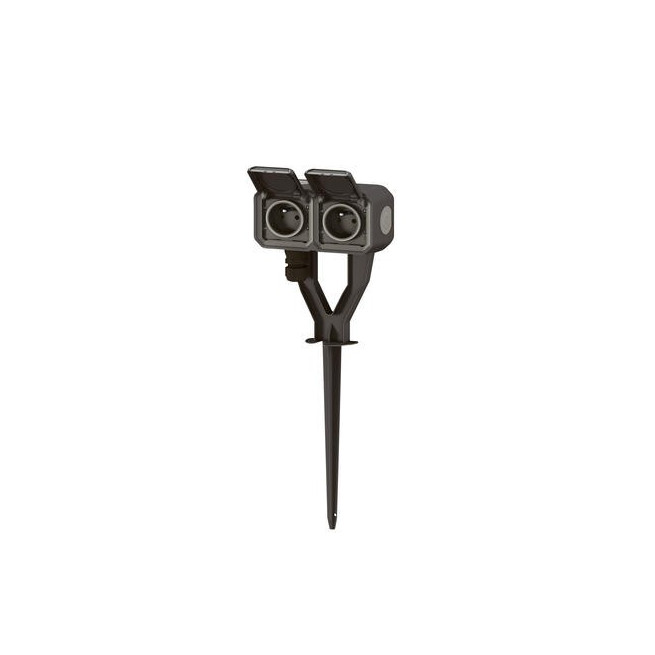 Piquet jardin 2 prises 2P+T Anthracite Plexo