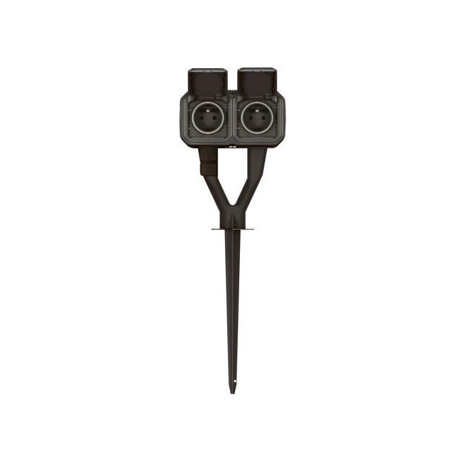 Piquet jardin 2 prises 2P+T Anthracite Plexo