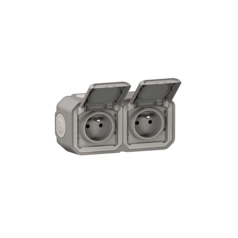 Double prise 2x2P+T horizontale Gris Plexo