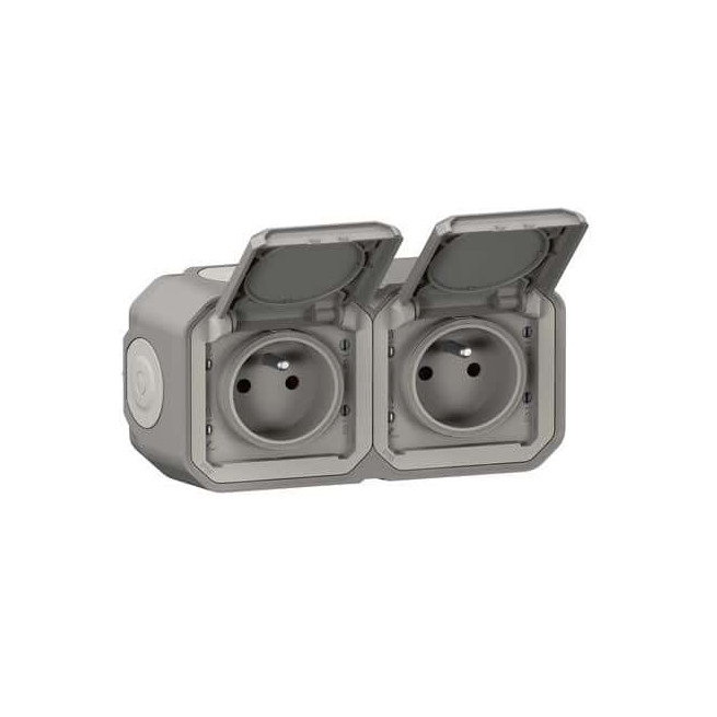 Double prise 2x2P+T horizontale Gris Plexo