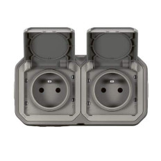 Double prise 2x2P+T horizontale Gris Plexo