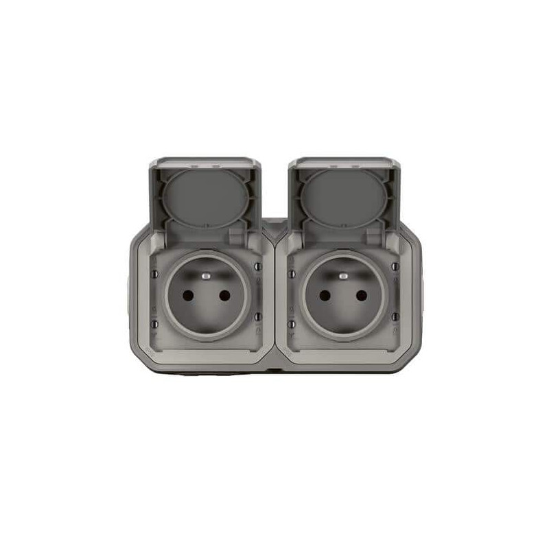 Double prise 2x2P+T horizontale Gris Plexo