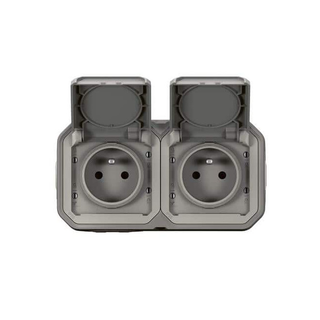 Double prise 2x2P+T horizontale Gris Plexo