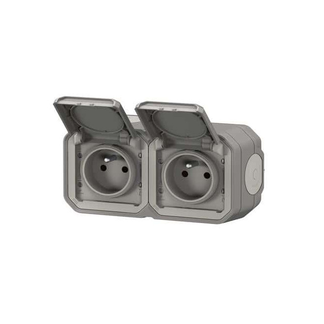 Double prise 2x2P+T horizontale Gris Plexo