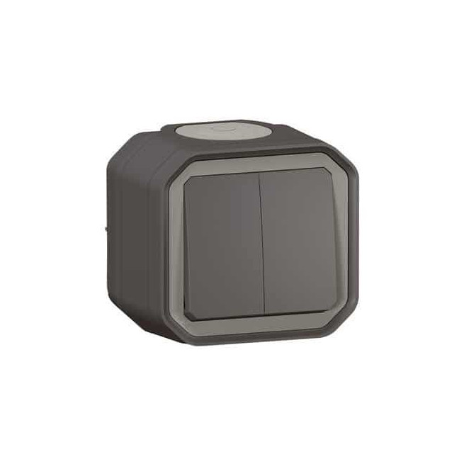 Double interrupteur poussoir Anthracite Plexo