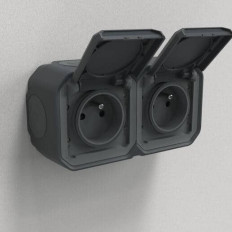 Double prise 2x2P+T Anthracite Plexo