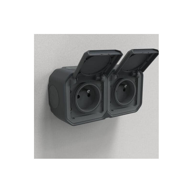 Double prise 2x2P+T Anthracite Plexo