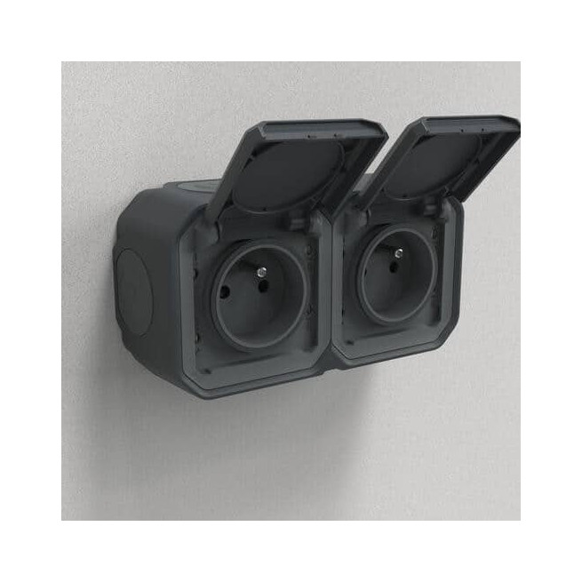 Double prise 2x2P+T Anthracite Plexo