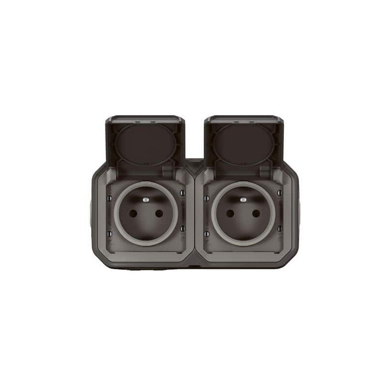 Double prise 2x2P+T Anthracite Plexo