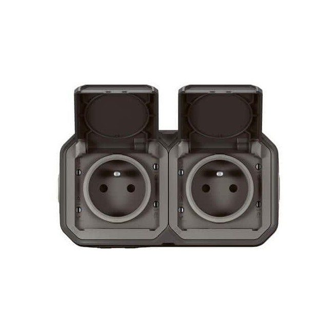 Double prise 2x2P+T Anthracite Plexo