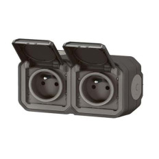 Double prise 2x2P+T Anthracite Plexo
