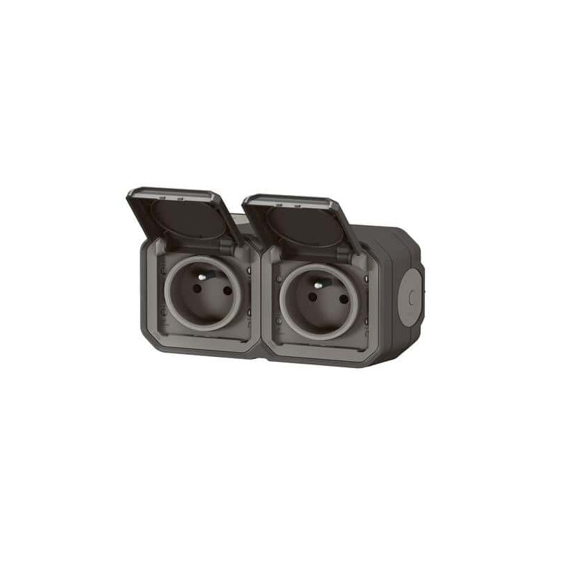 Double prise 2x2P+T Anthracite Plexo