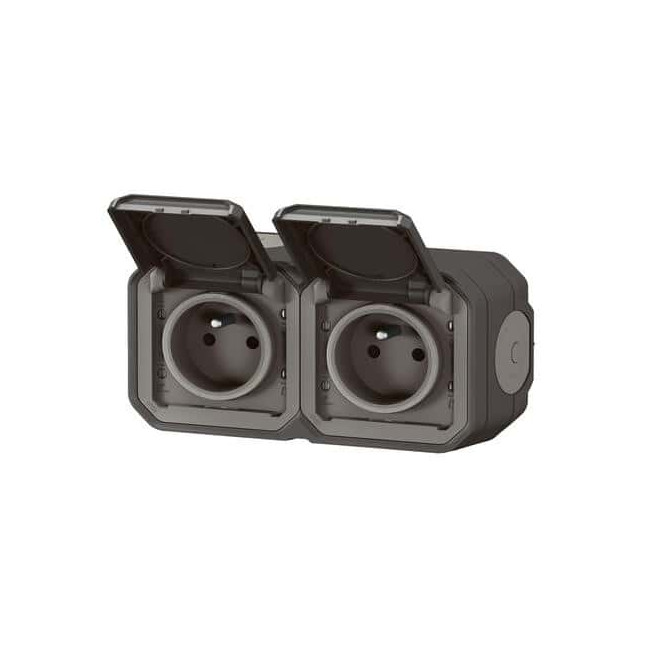 Double prise 2x2P+T Anthracite Plexo