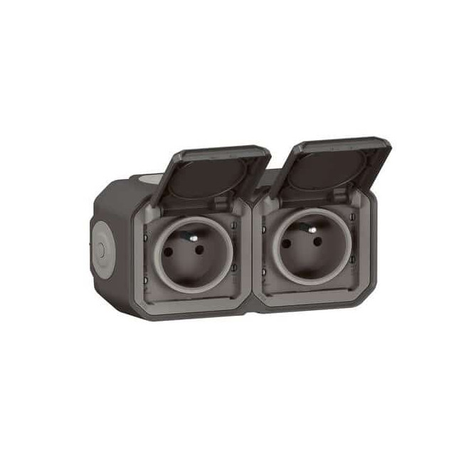 Double prise 2x2P+T Anthracite Plexo