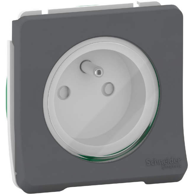MUR38030-Appareillage-étanche-sup-IP55 Mureva-Styl-Prise-de-courant-2P+T-à-vis-composable-IP55-IK08-gris