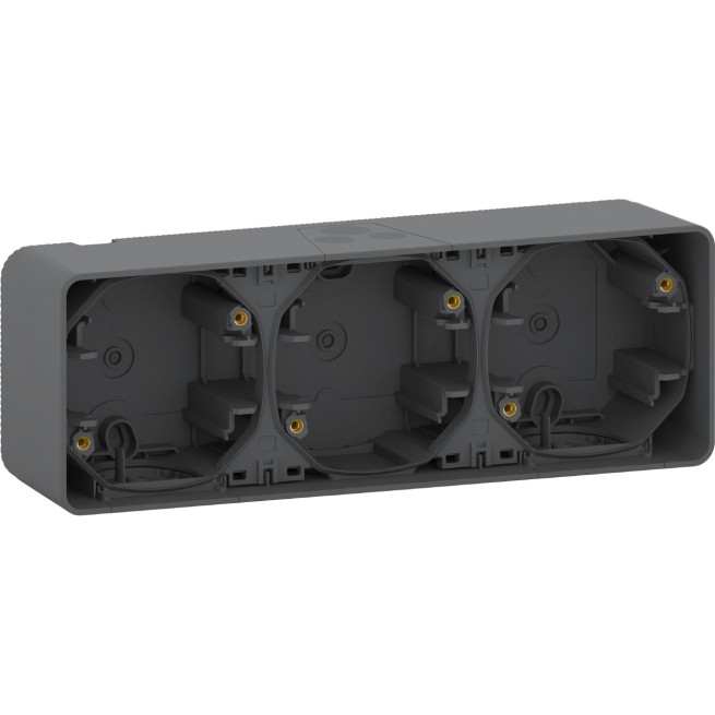 MUR37713-Appareillage-étanche-sup-IP55 Mureva-Styl-Boîte-3-postes-horizontale-saillie-IP55-IK08-gris