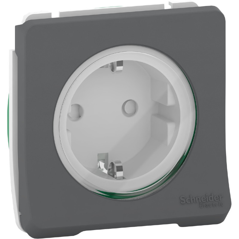 Prise de courant 2P+T - Schuko - Composable - Connexion auto - IP55 - IK08 - Gris - Mureva Styl