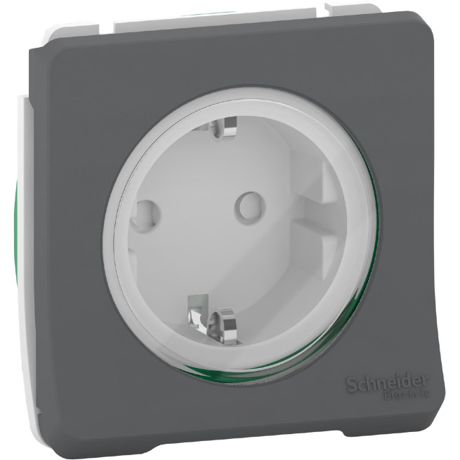 Prise de courant 2P+T - Schuko - Composable - Connexion auto - IP55 - IK08 - Gris - Mureva Styl