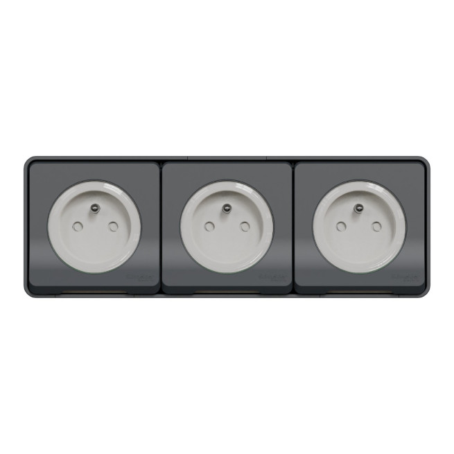 Triple prises de courant 2P+T - Horizontale - Précâblées - Saillie - IP55 - IK08 - Gris - Mureva Styl