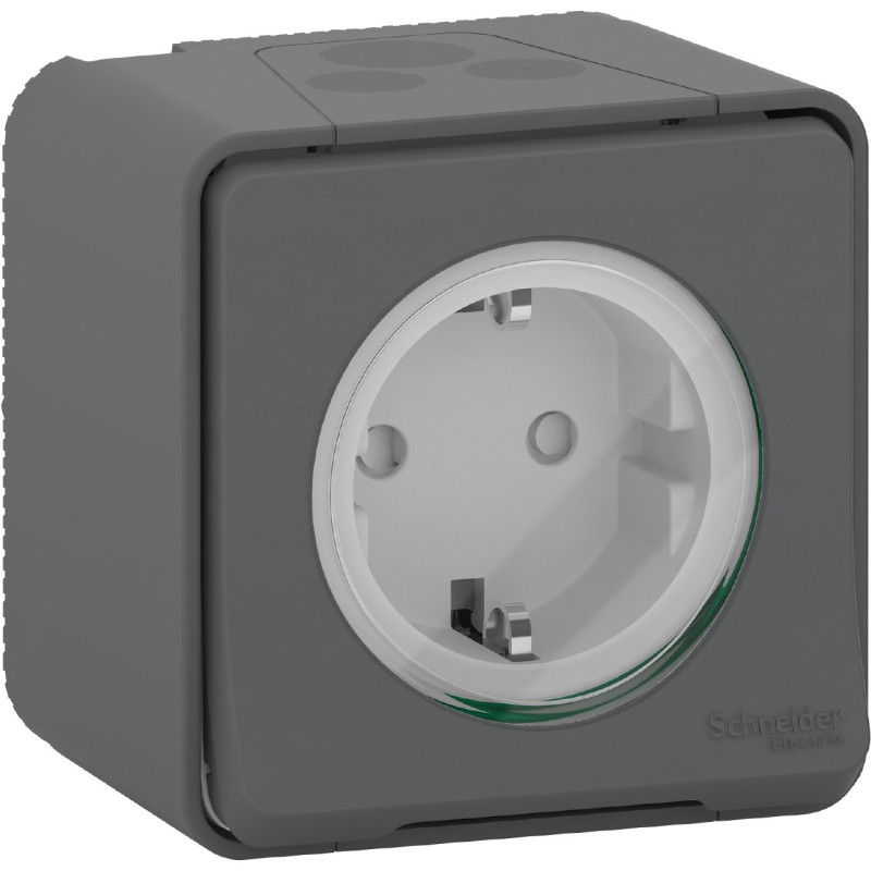 Prise de courant 2P+T - Schuko - Saillie - IP55 - IK08 - Gris - Mureva Styl