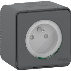 Prise de courant 2P+T - À vis - Saillie - IP55 - IK08 - Gris - Mureva Styl