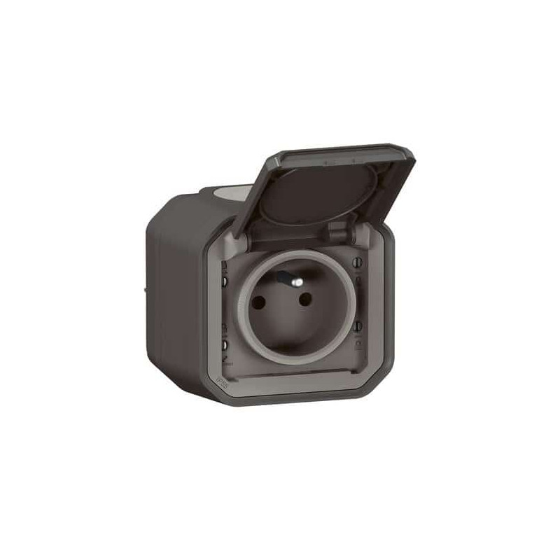Prise 2P+T saillie Anthracite Plexo