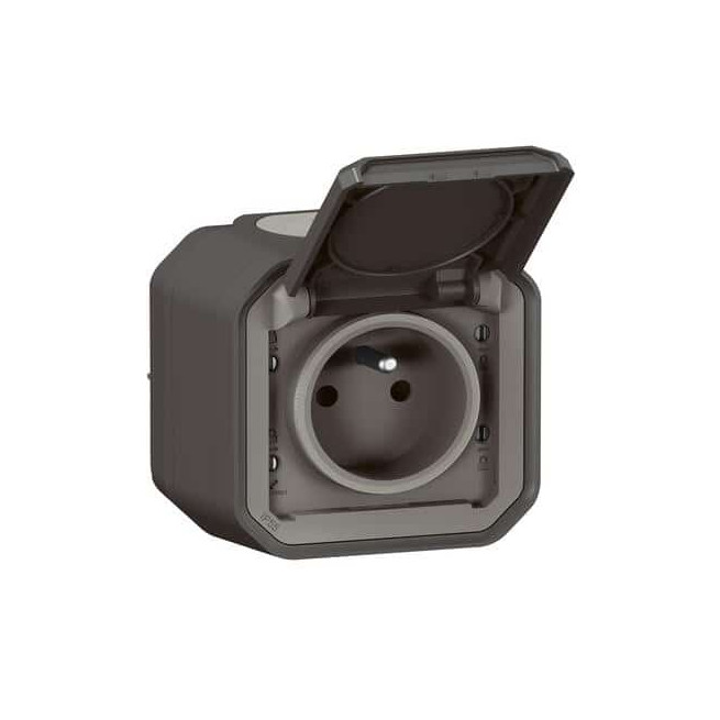 Prise 2P+T saillie Anthracite Plexo