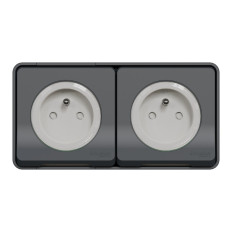 Double prises de courant 2P+T - Horizontale - Précâblées - Saillie - IP55 - IK08 - Gris - Mureva Styl
