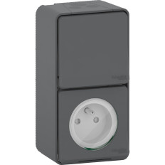 Prise de courant 2P+T et va-et-vient - Vertical - Saillie - IP55 - IK08 - Gris - Mureva Styl