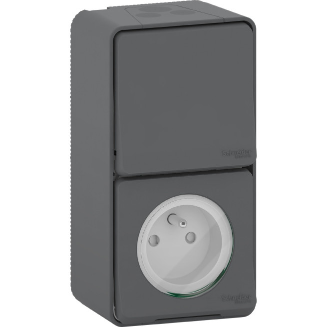 Prise de courant 2P+T et va-et-vient - Vertical - Saillie - IP55 - IK08 - Gris - Mureva Styl