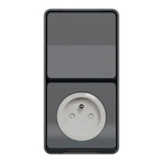 Prise de courant 2P+T et va-et-vient - Vertical - Saillie - IP55 - IK08 - Gris - Mureva Styl