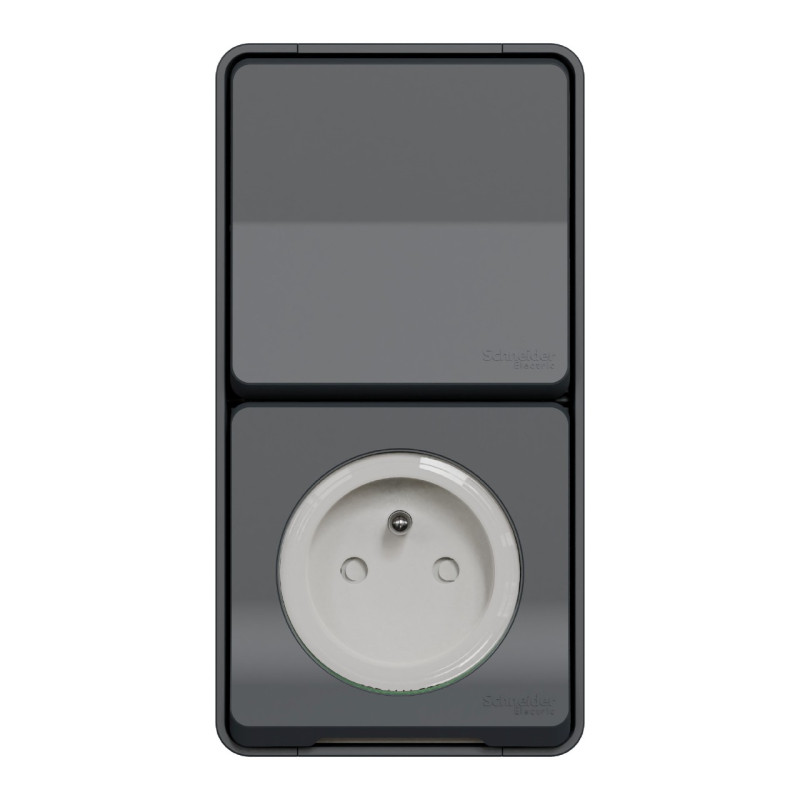Prise de courant 2P+T et va-et-vient - Vertical - Saillie - IP55 - IK08 - Gris - Mureva Styl