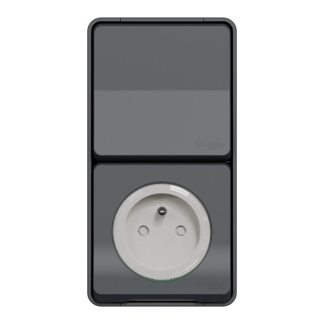 Prise de courant 2P+T et va-et-vient - Vertical - Saillie - IP55 - IK08 - Gris - Mureva Styl