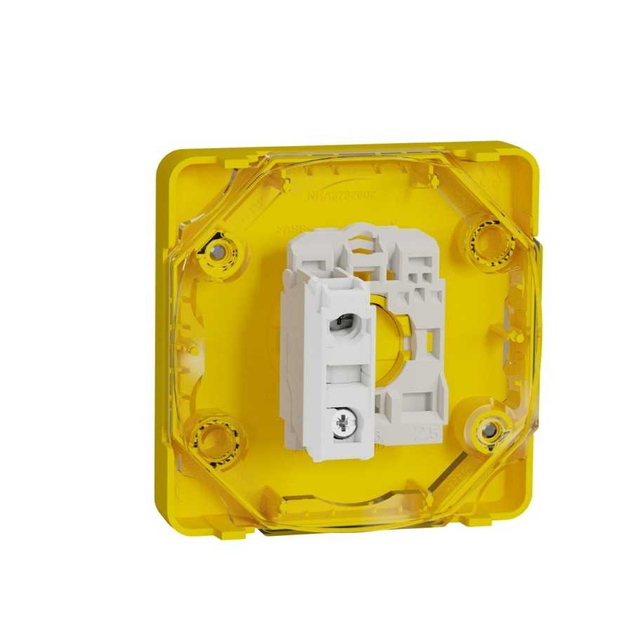 MUR35052-Appareillage-étanche-sup-IP55 Mureva-Styl-Arrêt-d'urgence-à-clé-composable-IP55-IK08-jaune