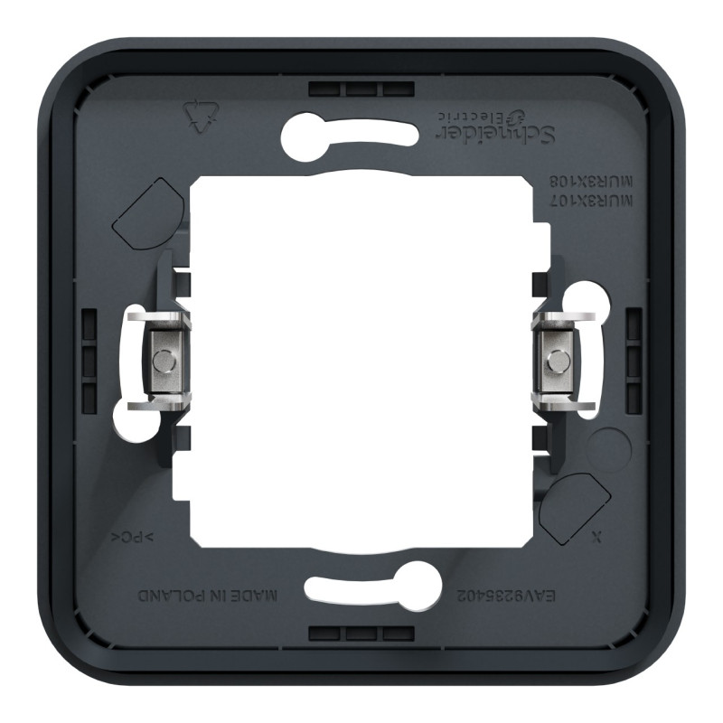 MUR34108-Appareillage-étanche-sup-IP55 Mureva-Styl-Cadre-1-poste-à-griffes-encastré-IP55-IK08-gris