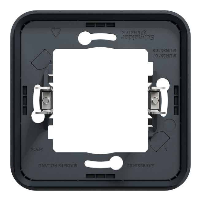 MUR34108-Appareillage-étanche-sup-IP55 Mureva-Styl-Cadre-1-poste-à-griffes-encastré-IP55-IK08-gris