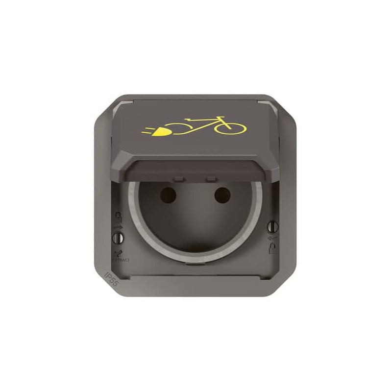 Prise 2P+T recharge vélo Anthracite Plexo