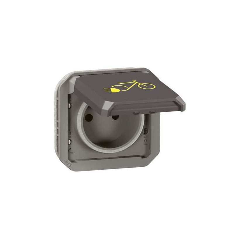 Prise 2P+T recharge vélo Anthracite Plexo