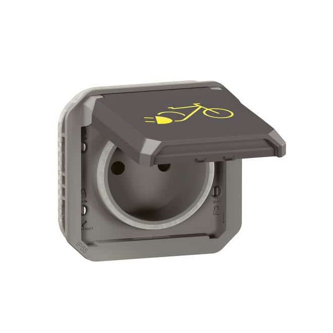 Prise 2P+T recharge vélo Anthracite Plexo