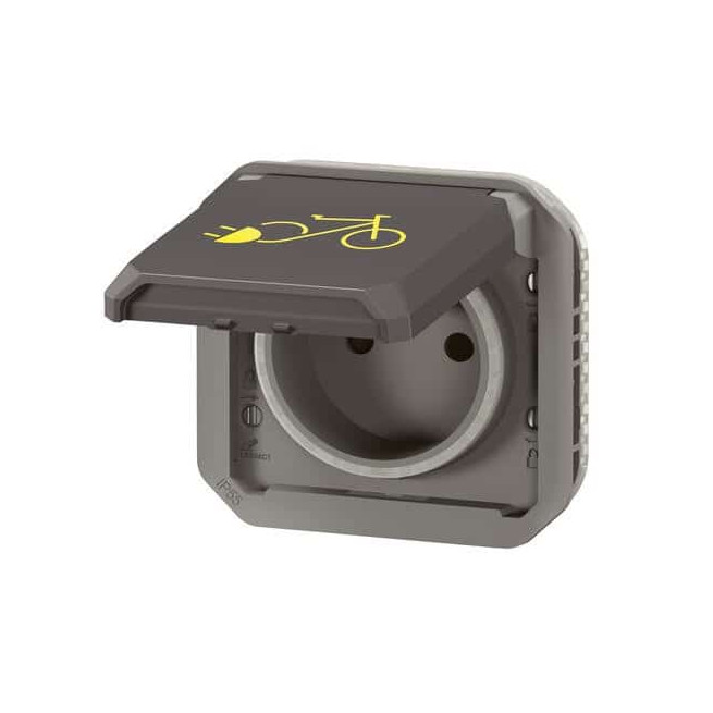 Prise 2P+T recharge vélo Anthracite Plexo
