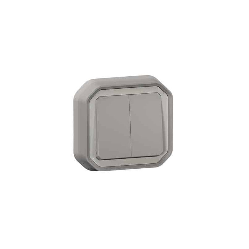 Double interrupteur poussoir encastré Gris Plexo