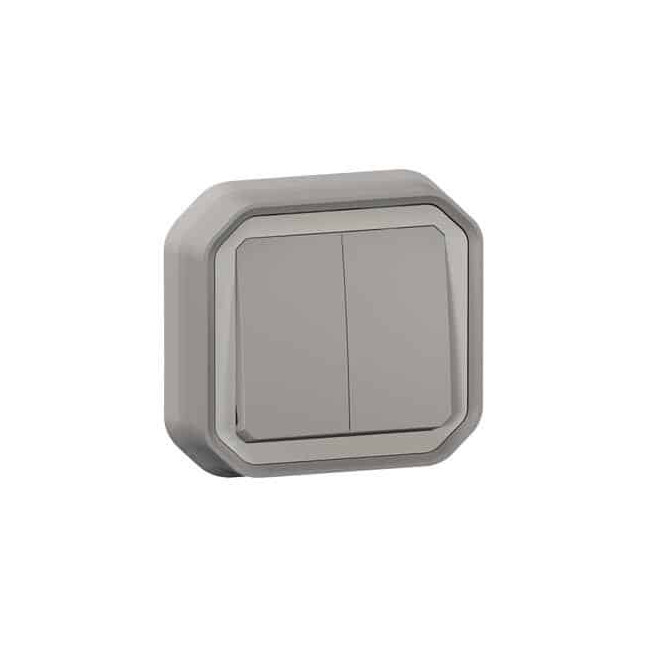 Double interrupteur poussoir encastré Gris Plexo